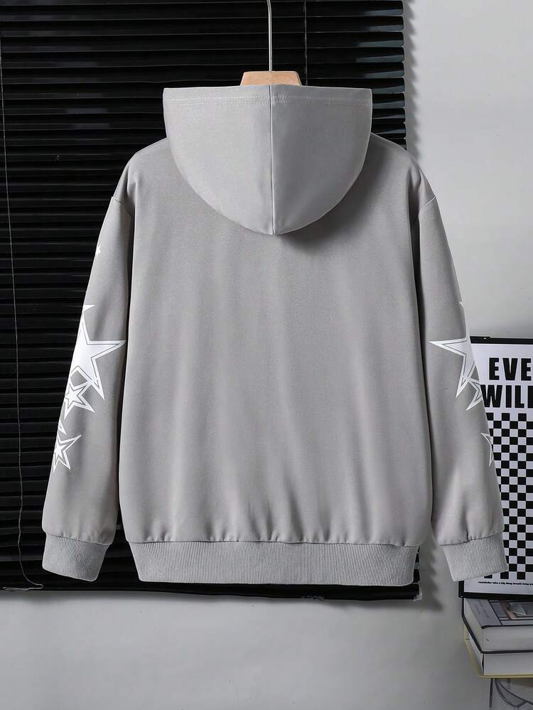 PAVTROS Boys' Star Print High Street Zip-Up Hooded Jacket Fall Winter - Light Grey - View 2