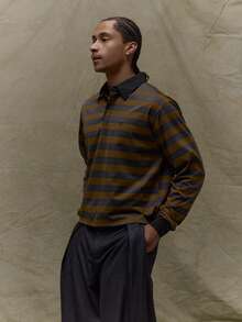 Musero Striped Oversized Long Sleeve Button Up Hidden Placket Collared Polo Shirt Top Fall SPRING SUMMER - Multicolor - View 4