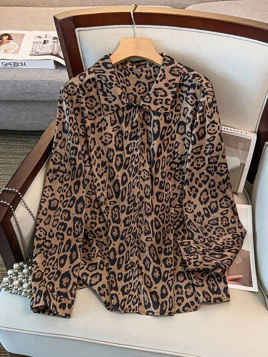 GlowEve CURVE Plus Size Women Loose Fit Long Sleeve Leopard Print Shirt - Multicolor - View 1