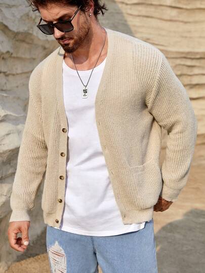 EASEVO Plus Size Men's Casual Solid Color Cardigan, Autumn/Winter