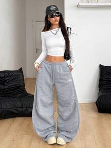 Coolane Women's & Men's Winter Preppy Festival Couple Same Style Vintage Sportswear Embroidered Graphics Plaid Corta Vento Textured Knit Baggy Wide Leg Sweatpants Parachute Scimitar Pants