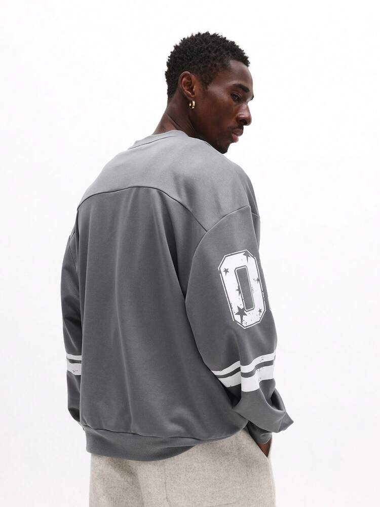 Oversized Crew Neck Sweatshirt With Varsity Numeric
