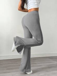 SHEIN EZwear Dark Grey Casual Slit Hem Skinny Flare Pants, Suitable For Autumn/Winter - Light Grey - View 2