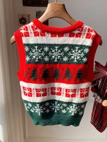 Comfortcana 女士圣诞树和雪花图案休闲针织背心，秋冬 - 彩色 - 查看 2