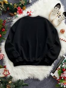 Manfinity Homme Homme Noël Décontracté Gemme et Perle Impression du Père Noël Doublure Thermique Noir Tricot Pull Sweat-shirt-shirt, Automne/Hiver - Noir - Voir 5