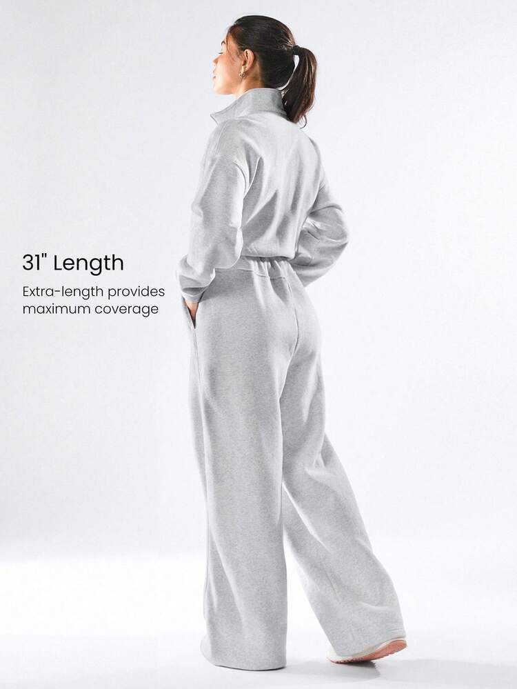 31" Tuta comoda e morbida in pile per tutti i giorni, leggera e calda, con zip frontale a contrasto, strisce, tasche laterali e effetto push-up, adatta per l'autunno e l'inverno, per uso casual quotidiano