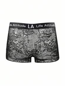 DrisQ 1 pieza Calzoncillos de encaje sexy para hombres con cintura con estampado de letras - Negro - Ver 2