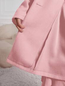 SHEIN Lady 秋冬粉色翻领毛呢大衣优雅女士秋季风衣女外套双排扣毛呢大衣背带设计冬季女士外套风衣女外套秋季女装搭配冬季女装女装秋季女装 - 粉色 - 查看 6