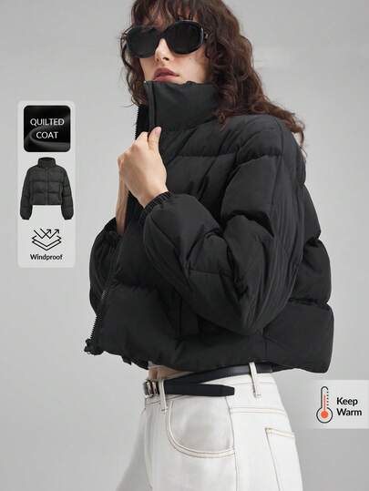 Ontre 女士纯色简约休闲立领长袖棉服外套现代都市休闲时尚商务休闲女装办公室装低调老款风格轻松气质高端都市通勤高品质机场女装秋冬高端材质