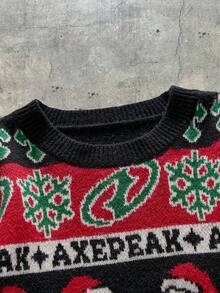 AXEPEAK 男士休闲撞色圣诞毛衣，秋冬季长袖上衣 - 彩色 - 查看 5