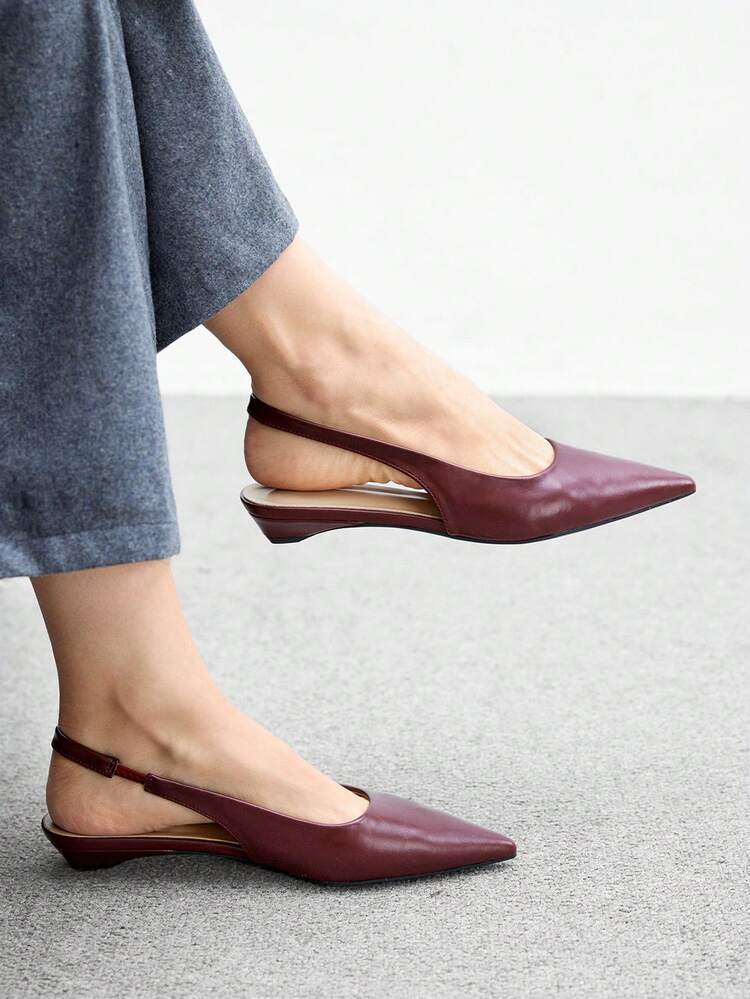 CUCCOO BIZCHIC Women's Pointed Toe Low Heel Flat Slip-On Shoes, Burgundy, Versatile & Comfortable For Work And Commute For Christmas Spring Shoes
