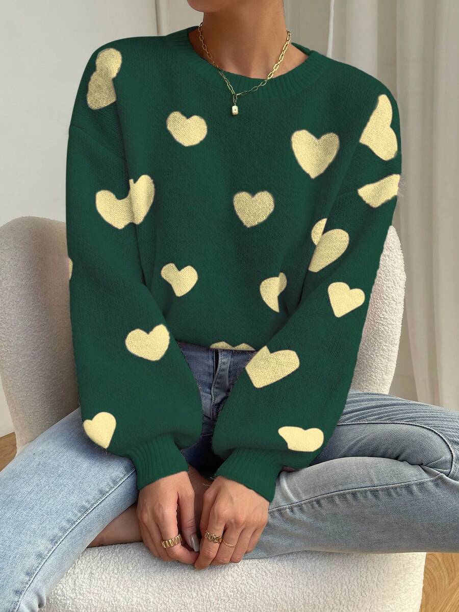 EMERY ROSE Women's Casual Heart Pattern Pullover Sweater - Multicolor - View 1