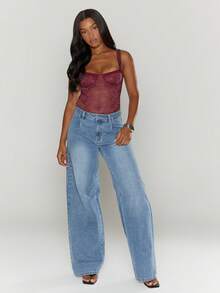 MUSERA Diamante Lace Bodysuit Sexy Club Vacation  Summer Rave Holiday Festival Western Night Out Date Night Fall  Winter Evening  New Year  Party - Burgundy - View 5