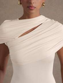 L'Amorae Cape Cut Out Elegant Bodysuit Heiress Style Birthday Night Out - Apricot - View 5