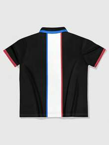 ROMWE MEN Men's Contrast Color Preppy Patchwork Letter Print Short Sleeve Polo Shirt - Multicolor - View 2