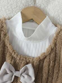 2pcs Women Vintage Casual Outfit - Sleeveless Furry Vest And Pleated Gray Mini Skirt - Multicolor - View 8