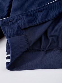 SHEIN Toddler Girls' Fashionable Casual Versatile Blue Jacket, Ribbed Cuffs & Hem, Long Sleeve, Collegiate Style Outerwear, Suitable For Autumn/Winter Outings, Suitable To Pair With Jeans, Sweatpants, Tops - Navy Blue - View 8