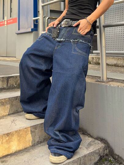 Street Life Jeans da uomo di moda con blocchi di colore e vestibilità ampia