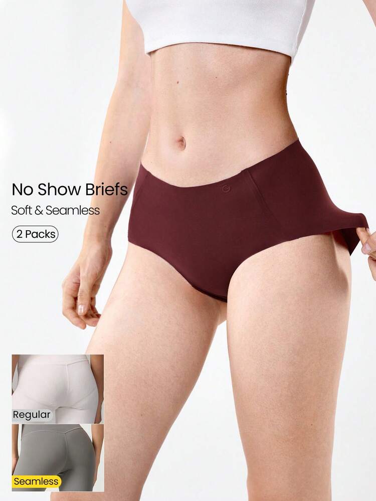 2 Packs Lightweight Breathable Sweat-Wicking Mid-Waist Full Coverage Seamless No-Show Underwear Daily Workout
