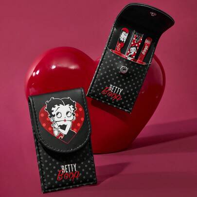 Betty Boop x SHEIN 4 Pcs Portable Nail Clipper Set With Storage Bag,Premium Stainless Steel Manicure Set ,Professional Beauty Kit Includes Nail Clipper & Portable Nail File & Ear Pick, Personal Care Set For Travel Or Home Use,Durable, Salon-Quality Tools For Easy At-Home Grooming,Polka Dots ,Lady,Red&Black,Gift Ideas,Party,Holiday,Valentine's Day