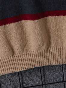 Tween Boy Striped Contrast Color Thick Casual Preppy Loose Pullover Knit Sweater,Grey,Autumn,School,Back-To-School,Soft Comfortable,Winter Kids Play - Khaki - View 6