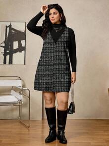 SHEIN LUNE 大码女式节日服装舒适合身夏季黑白条纹休闲装圆领无袖宽松休闲风格腰带休闲时尚女式夏装女式休闲连衣裙万圣节服装女式连衣裙 - 彩色 - 查看 5