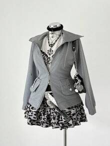 Sunspun Plus Size Women Gray Knit Casual Jacket - Grey - View 6