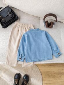 SHEIN 2 件套男婴秋冬休闲牛仔夹克、牛仔衬衫、灯芯绒裤子套装，适合生日派对、狂欢派对、晚会、表演、婚礼、满月庆祝、洗礼和 1 岁生日