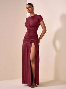 Zivah 2025新款秋/春/夏休闲连衣裙适合日常约会、通勤、商务、淑女、优雅、海滩、邮轮派对、简约、网红畅销、生日宴会、高端派对、贝尔S - 酒紅色 - 查看 3