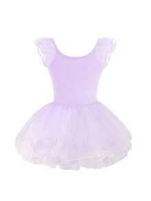 SHEIN Leotardo de ballet para niñas pequeñas con mangas de tul y vestido de tul, color block - Púrpura malva - Ver 2