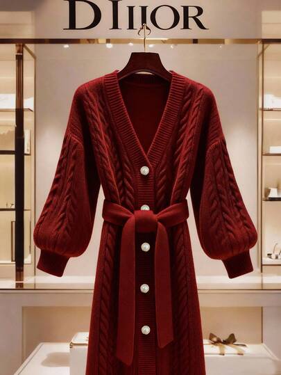 GlowEve Cárdigan casual de mujer con diseño de cinturón y patrón de torsión, para otoño/invierno