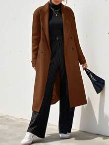 Aveloria Modichic Ladies Lapel Double Breasted Woolen Coat  - Coffee Brown - View 6