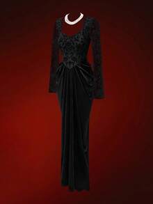 Glisette Lace Long Sleeve Waist Cinched Elegant Women Long Dress