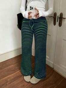 CovetEZ 休闲低腰条纹拉绒抽绳腰部瑜伽宽松裤，舒适居家穿着，秋冬 - 彩色 - 查看 4