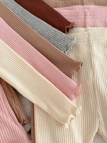 Loomiva 10 件套女婴纯色针织柔软圆领长袖套头衫和松紧腰长裤套装