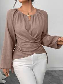 Elenzga Women's Beaded Wrap-Style Cinched Waist Shirt, Autumn/Winter