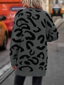 EMERY ROSE Women's Leopard Print Long Sleeve Casual Loose Knit Cardigan, Autumn/Winter - Multicolor - View 2