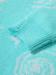 Manfinity Roghcode Men's Casual Starry Sky Pattern Distressed Sweater, Autumn/Winter Turqoise Clothes Men Men Long Sleeve Knit Turquoise Sweater Men - Blue and White - View 5