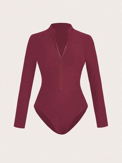 EMERY ROSE 女式休闲纯色立领紧身衣，秋季