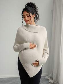 Momance 孕妇时尚纯色蝙蝠袖不对称下摆毛衣，秋冬