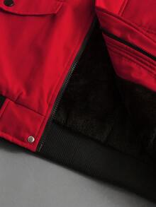 PAVTROS Men's Casual Zip-Up Fleece Trim Hooded Padded Coat, Autumn/Winter, Christmas - Red - View 9