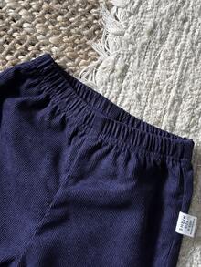 SHEIN 2件套女婴新生儿0-3岁休闲日常乡村风针织荷叶边领灯芯绒卡其色套装 - 寶藍色 - 查看 7