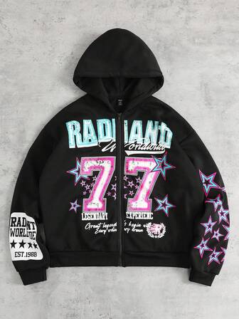 Street Life sweat-shirt à capuche zippé avec imprimé lettres et pentagramme pour hommes, automne/hiver