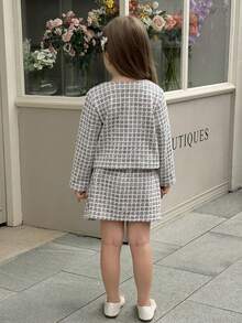 Elladie kids 1件套青少年女孩秋季新款2025彼得潘领网眼刺绣荷叶边袖拼色拉链后背宽松下摆流苏装饰简约优雅连衣裙 - 粉色 - 查看 2
