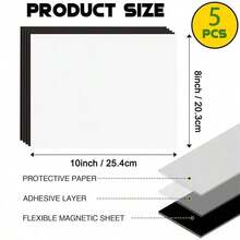 5 张粘性磁性片，带粘性背衬，16Mil A4/8*10/4 X 6 英寸，柔性磁性片，带自粘性磁性纸，适用于照片和图片磁铁，工艺磁贴