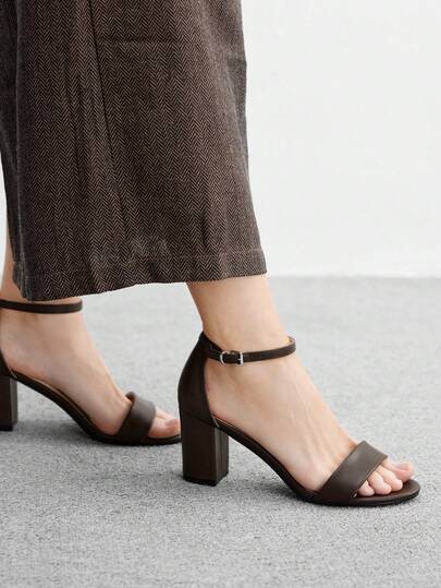 CUCCOO BIZCHIC 女士时尚舒适圆头绑带粗跟百搭高跟凉鞋