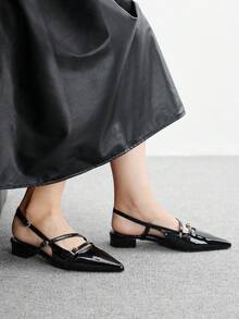 CUCCOO BIZCHIC 女式简约时尚尖头低跟平底鞋，黑色，舒适一脚蹬休闲通勤鞋 - 黑色 - 查看 9