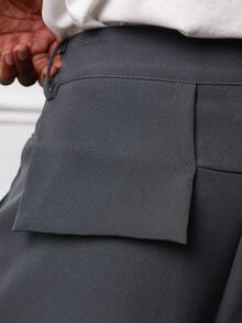 SUMWON Wide Leg Tailoring Pants With Pocket Detail Professional Office Formal Wear Plain - Dark Grey - View 6
