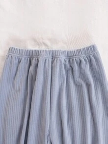 Boys' Velvet Soft Loungewear Set,Casual Loose Fit Long Sleeve Top And Pants,Korean Style Embroidered Letter Decor,Blue White Stripe,Autumn,Holiday - Blue - View 7