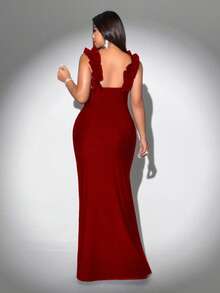 Viva Relle 大码女式长款性感开衩晚礼服，适合婚礼、正式活动、伴娘礼服 - 紅色 - 查看 2
